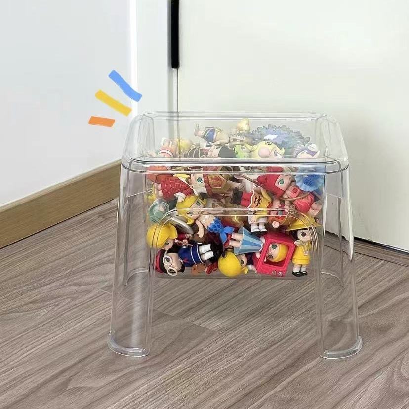 Taburete de almacenamiento, taburete transparente de PET grueso, banco pequeño para sala de estar, silla para el hogar, taburete de plástico multifuncional Simple