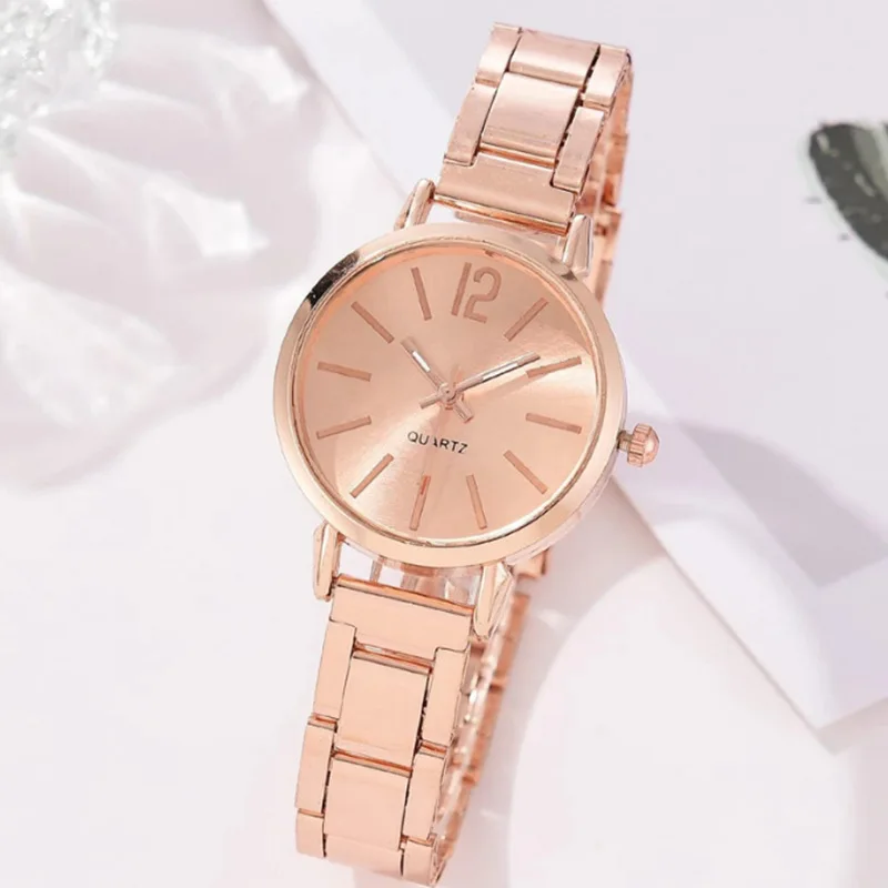 Moda pulseira de ouro relógio de pulso de quartzo relógio de luxo para mulheres simples mostrador redondo inoxidável estudantes senhoras relógios reloj mujer