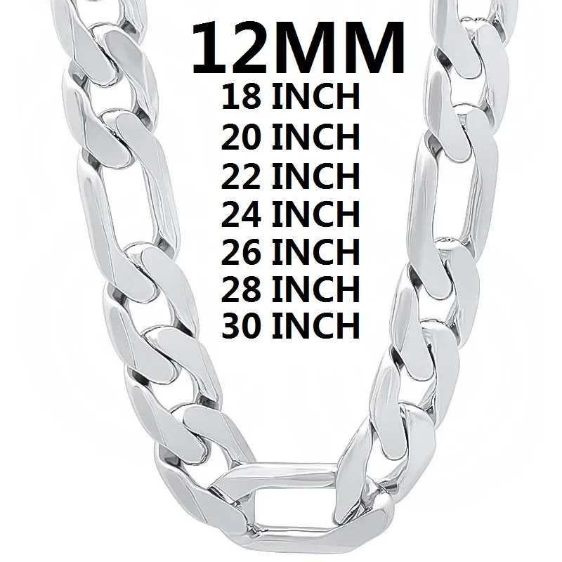 Halskette aus massivem 925er-Sterlingsilber für Herren, klassisch, 12 mm, kubanische Kette, 45,7–76,2 cm, Charm, hochwertiger Modeschmuck, Hochzeit