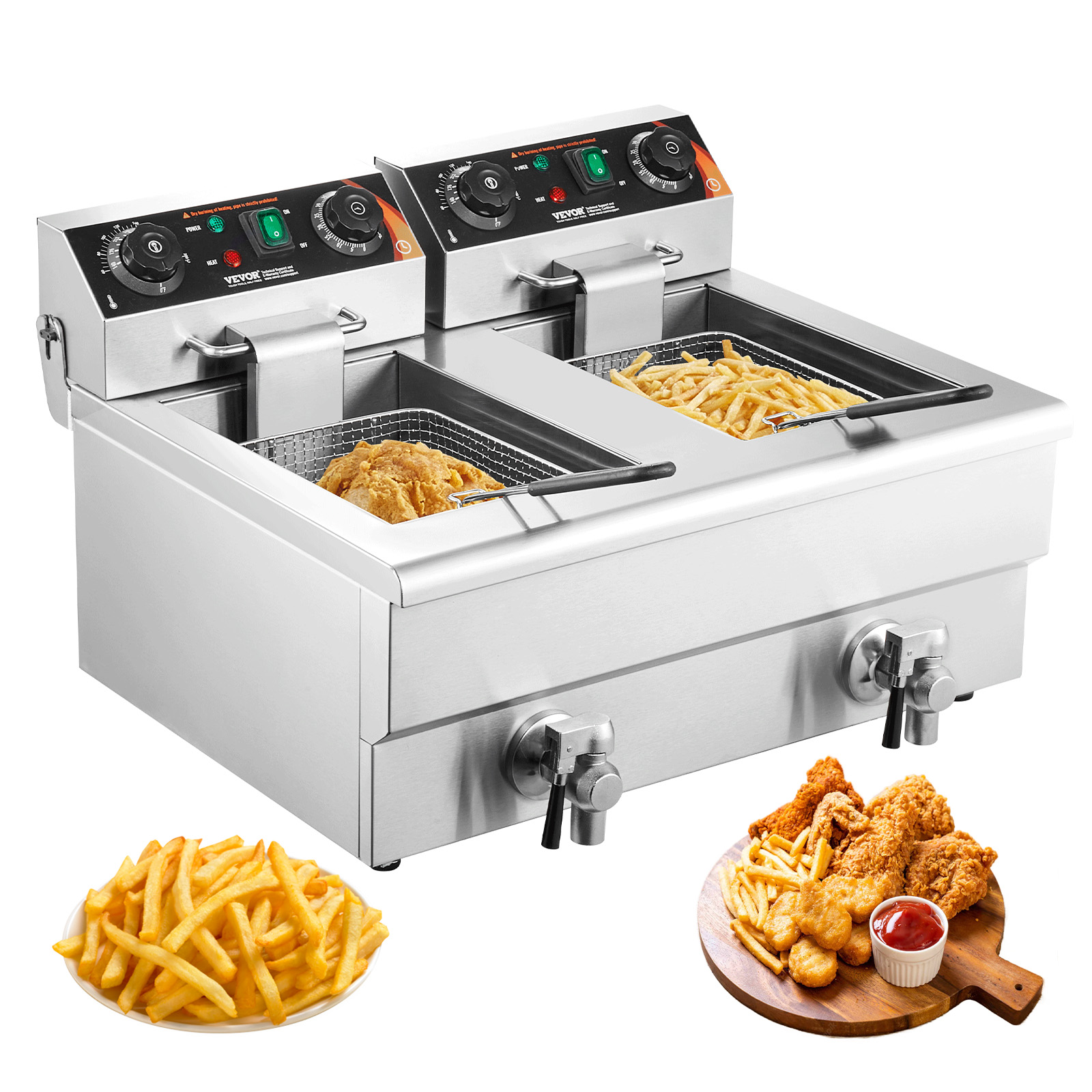 SucceBuy 12L elektrische friteuse met dubbele verwijderbare tanks Commerciële aanrechtfriteuse voor kippenfrietjes Friturenchips