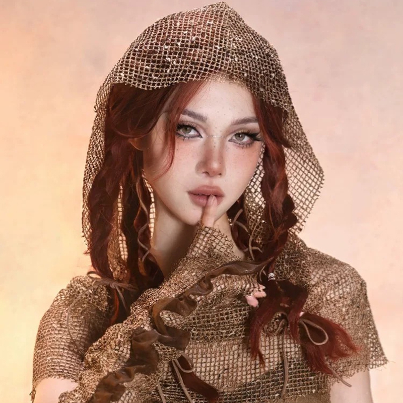 Vintage Girls Hat Sleeve Desert Waste Wind Ladies Chain Harajuku Wind Punk Hip Hop Cosplay Y2K Tide Cool Veil Hand Sleeve