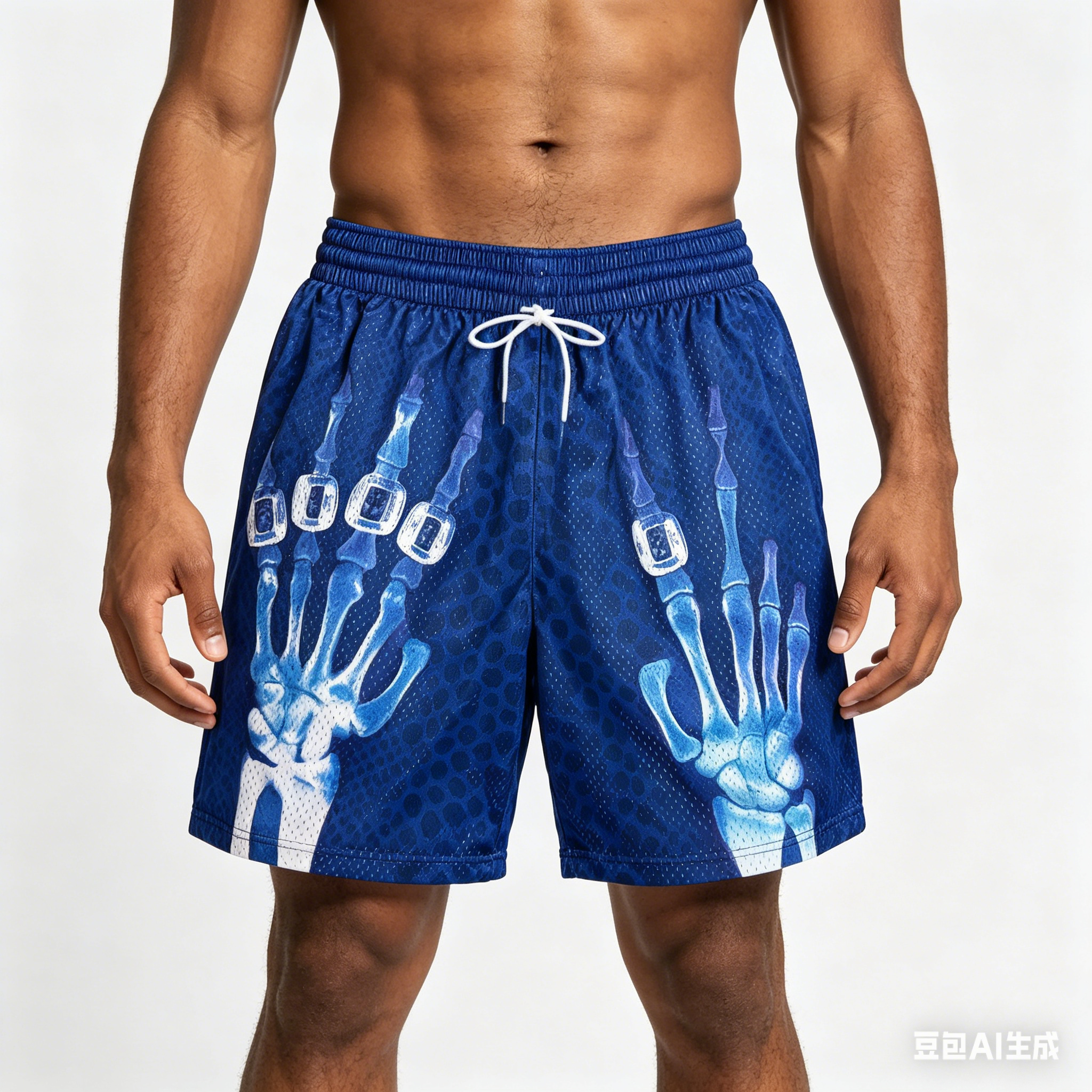 New Fashion Street Basketball Shorts Sports Pants Skeleton Hand Printed Quick Drying Shorts Quick Drying Breathable Short Pants