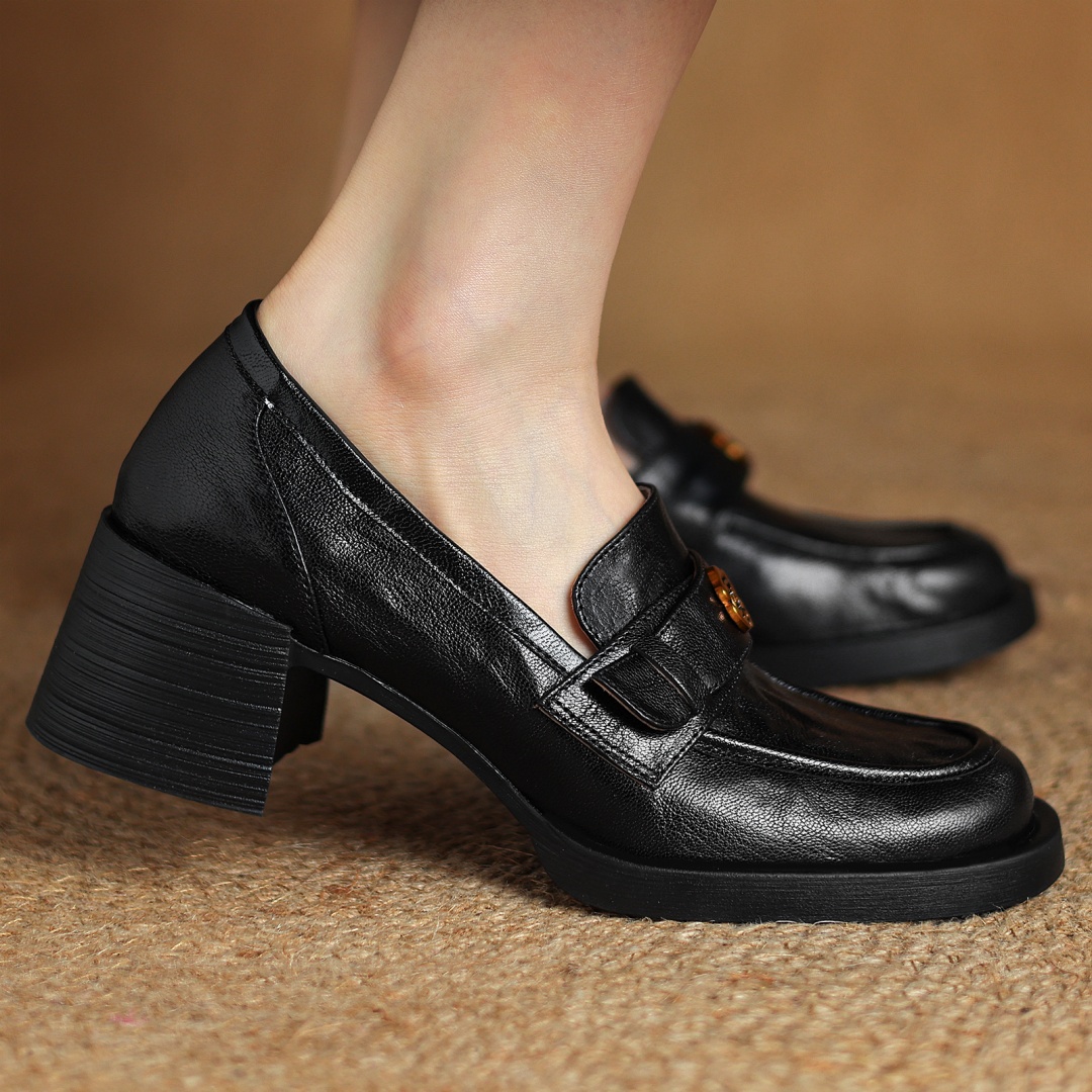 2024 autunno nuove donne in pelle di pecora slip-on oxfords 5.5cm di spessore tacco alto casual mocassini femminili con tacco mocassini scarpe per donna