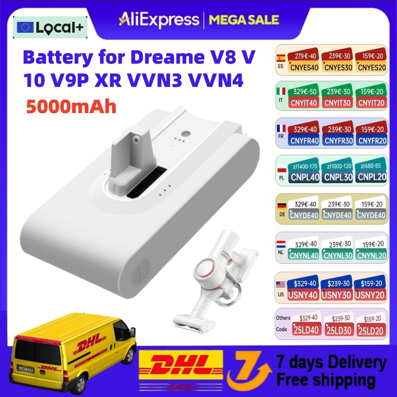 Originele 5000mAh batterij Voor Dreame V9 V9P XR V10 VVN3 VVN4 V8 Vervangende Batterij Handheld Draadloze Stofzuiger Accessoire