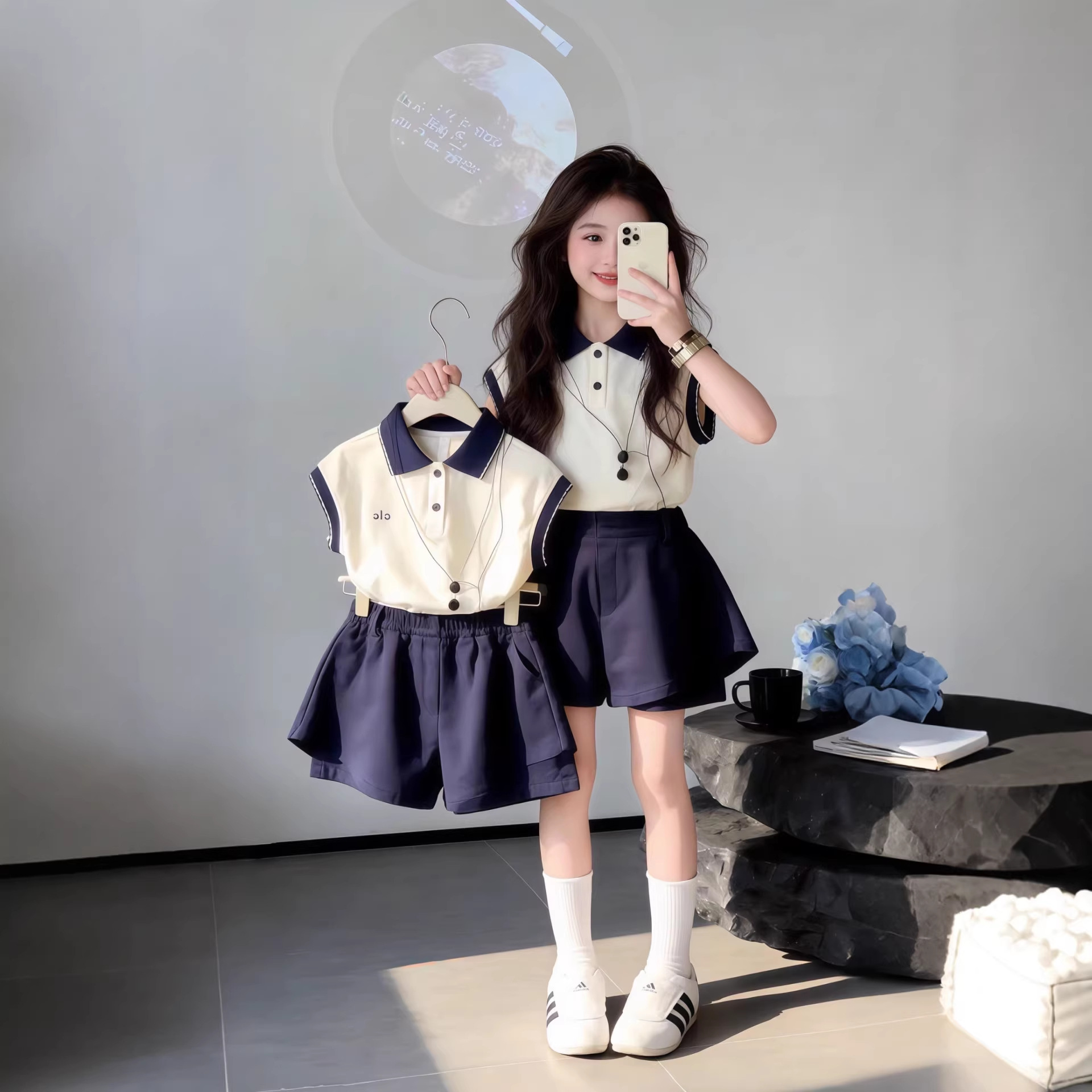 Ensemble deux pièces pour filles, chemise Polo fine d'été, style coréen, tenue décontractée sportive et tendance pour enfants d'âge moyen et plus âgés, adolescentes