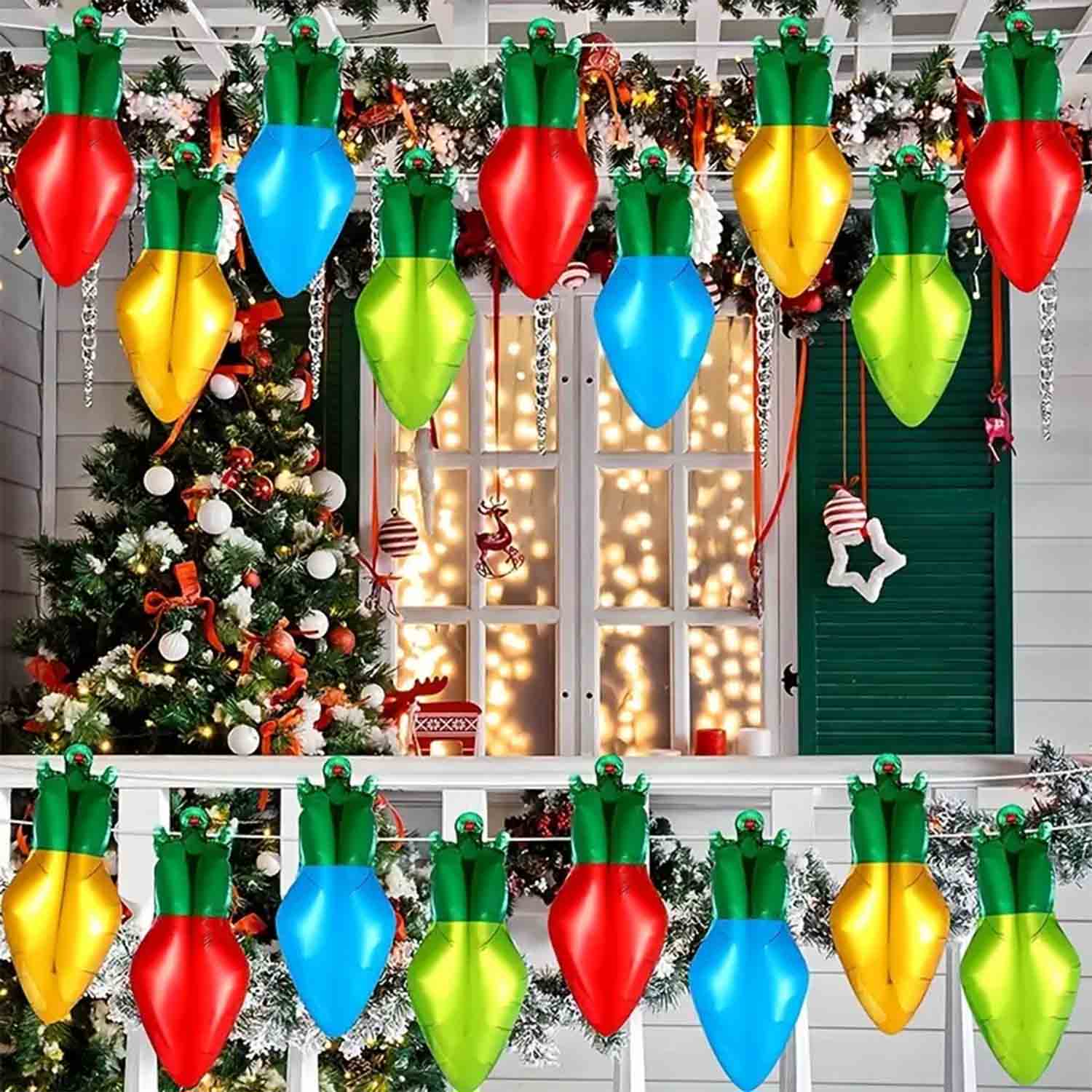 16 Stück 17 Zoll farbige Glühbirnen mit Weihnachtsmotiv und Aluminiumfolienballons, dekorative Requisiten, Luftballons zum Thema Weihnachtsfeiern