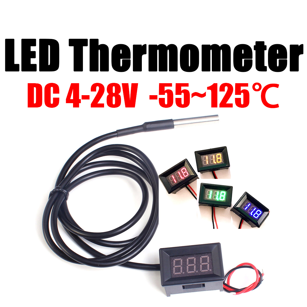 DC 12V 24V DS18b20 LED Digital Thermometer -55 ~+125 Celsius Degrees Temperature Meter Monitor for Car/Water/Air/Indoor/Outdoor