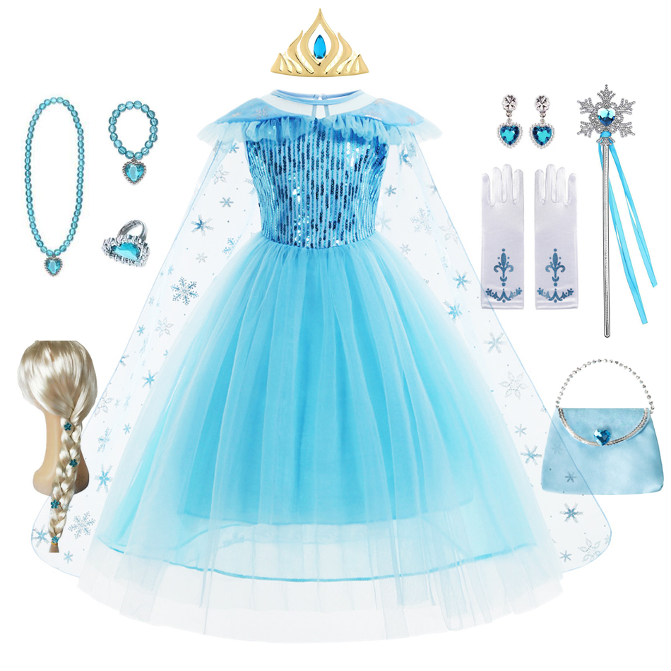 Meninas Elsa Vestidos Roupas Traje Kid Cosplay Princesa Vestido Rainha da Neve Vestido Crianças Aniversário Parti Sukienki