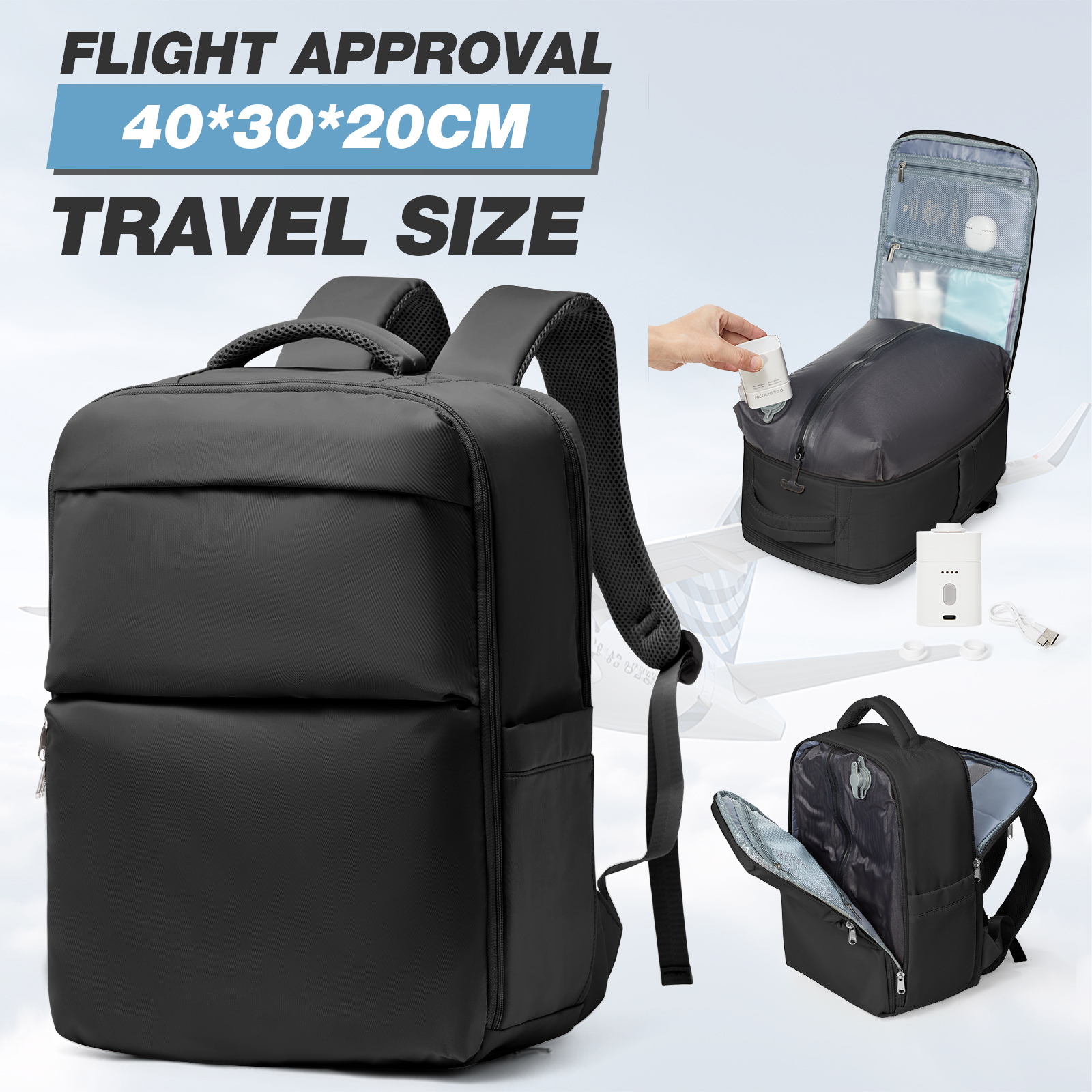 Mochila de Viaje con Sistema de Vacío, Bolso de Cabina para Avión Ryanair 40x30x20, Mochila de Mano para Portátil para Hombre y Mujer, Bolsas de Vacío para Viaje