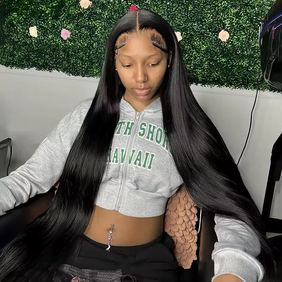 Pelucas de cabello humano liso de hueso 13x4, cabello Frontal de encaje HD 13x6, pelucas de cabello humano de encaje transparente liso de 40 pulgadas para mujeres negras