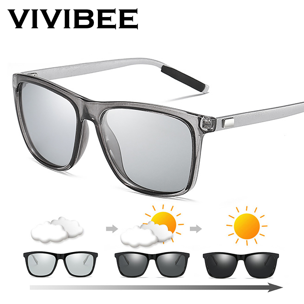 VIVIBEE изменение цвета серая оправа фотохромные поляризационные солнцезащитные очки мужские квадратные классические очки-хамелеоны переходные линзы