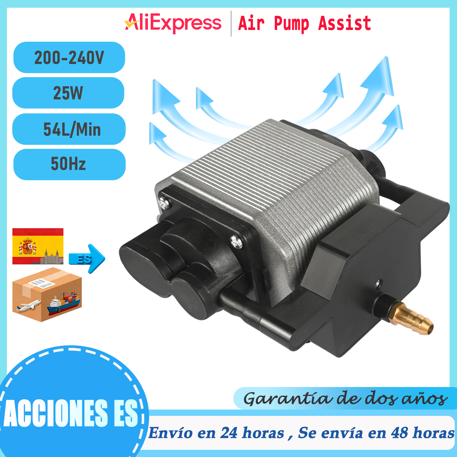 NEJE  Bomba de aire asistida por láser de 54 l/min, compresor de aire de 25 W, 220-240 V, bomba de oxígeno para peceras, velocidad ajustable, para grabado láser.