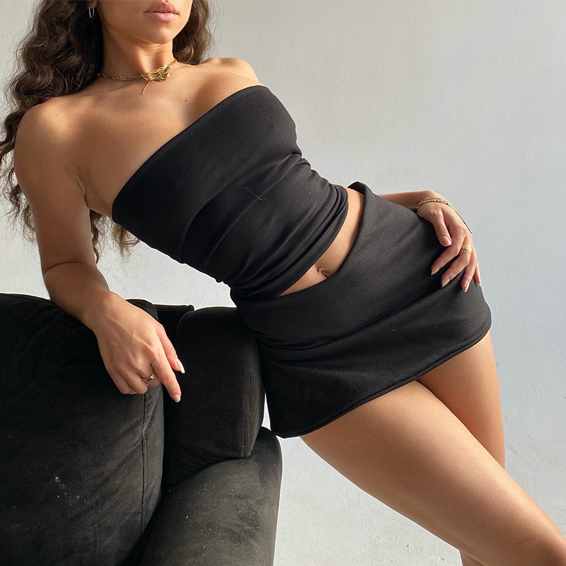 Nowa seksowna spódnica damska Modne zbiorniki z wysokim stanem Czarne krótkie spódniczki damskie Wiosna Lato Mini spódniczki Tube Tops Sets