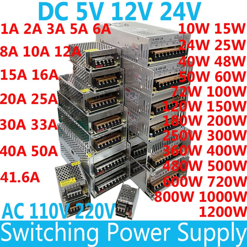 Switching Power Supply AC 110V 220V To DC 12 Volt 5V 24V 5A 10A 15A 20A 25A 30A 50A 500W 600W Led Strip Lights Transformers SMPS