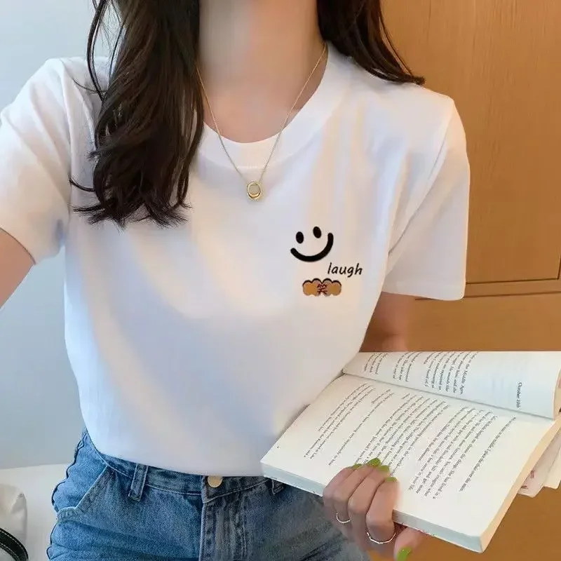 T-shirt bianca estiva femminile a maniche corte Studente Ulzzang T-shirt mezza manica allentata versatile Harajuku BF Top Trend