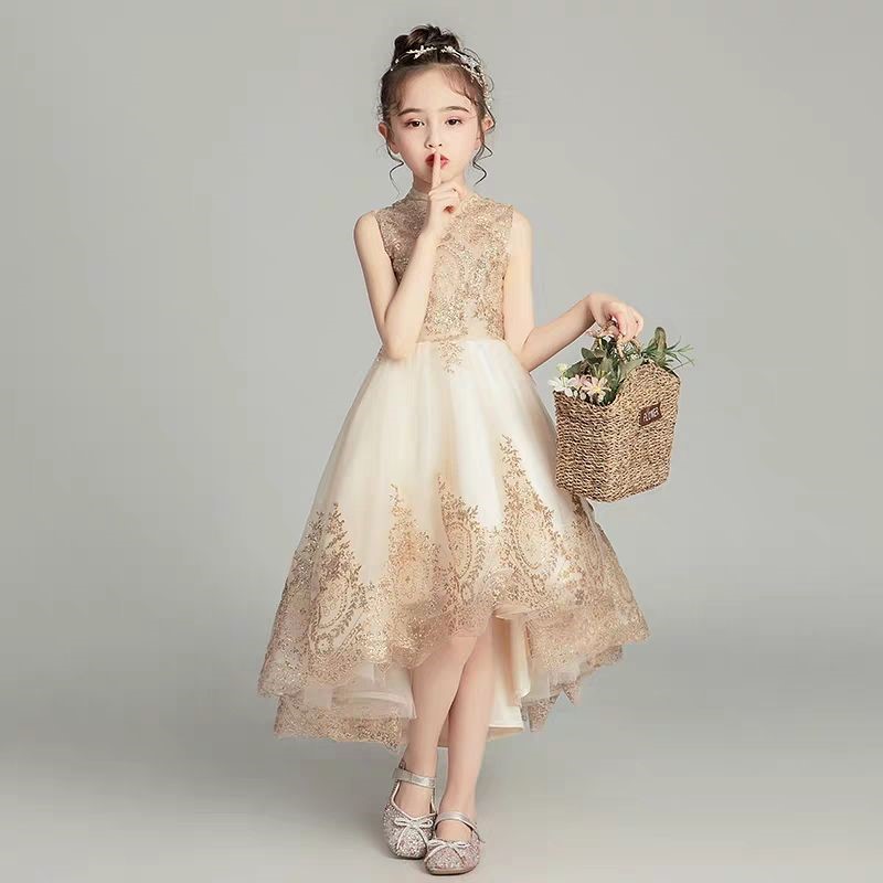 Vestido de renda infantil para noite, vestido de princesa para meninas, vestido de festa de aniversário infantil, fantasia para performance de piano LI854