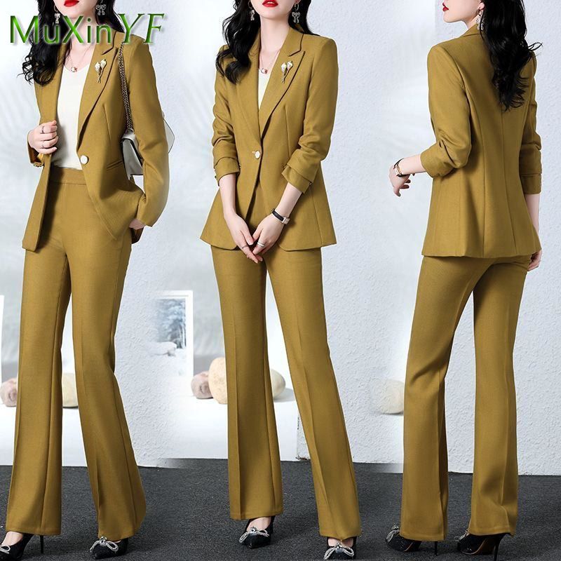 2025 primavera nuevo traje de moda ropa profesional mujeres coreanas elegantes Blazers blusa chaqueta + pantalones de cintura alta conjunto de dos piezas