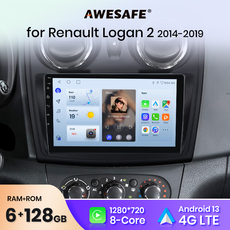 AWESAFE PX9 Plus Autoradio Voor Renault Logan 2 2012-2019 Sandero 2 2014-2019 draadloze CarPlay Android Auto Geen 2 din 2din DVD