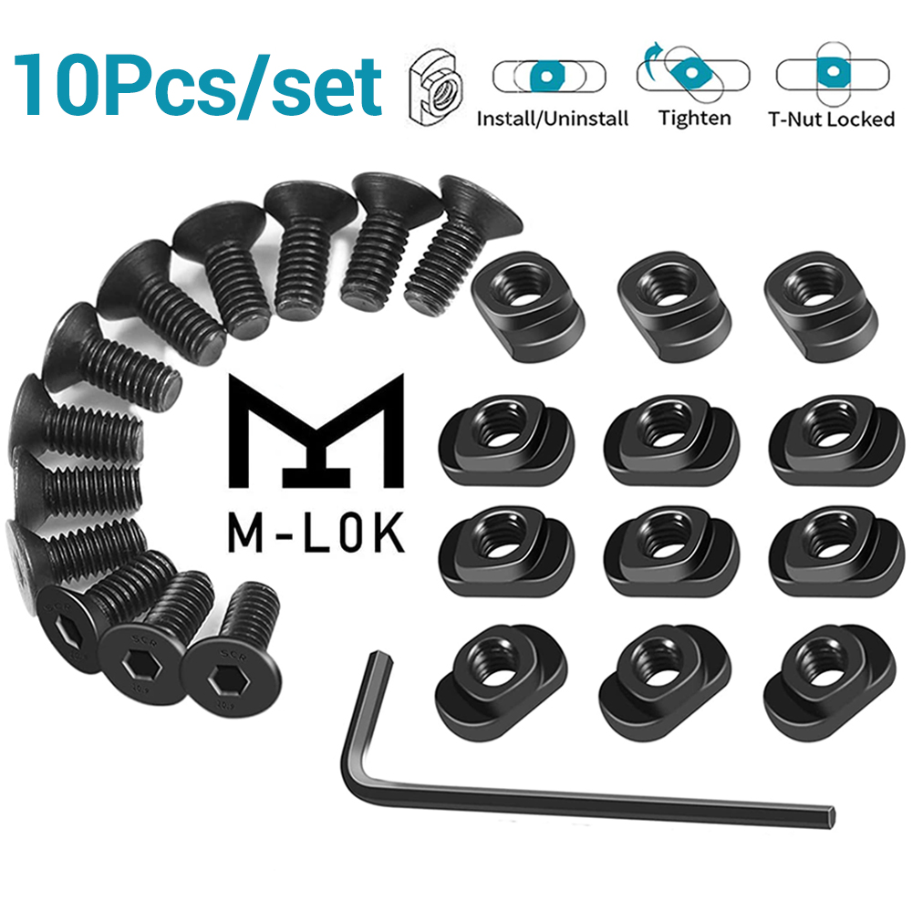 10 pçs M-LOK parafuso e porca substituição trilhos t-porca parafuso conjunto de substituição para mlok handguard ferroviário seções caça arma acessórios
