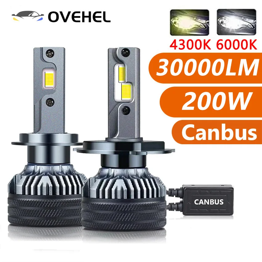 H7 H4 Led 30000LM 200W Двойная медная трубка для автомобиля H1 H11 6000K 4300K 12V Автомобиль 24V Грузовик 9005 HB4 9006 Светодиодная лампа для фар