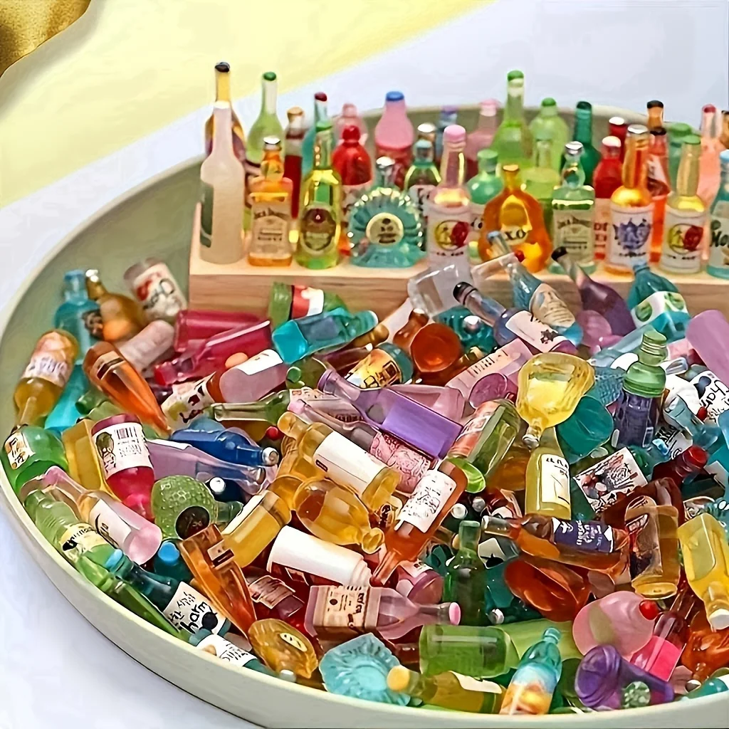 50 stuks mini drinkfles poppenhuisdecoratie, doe-het-zelf mobiele telefoonhoes wijnfles poppenhuisdecoratie