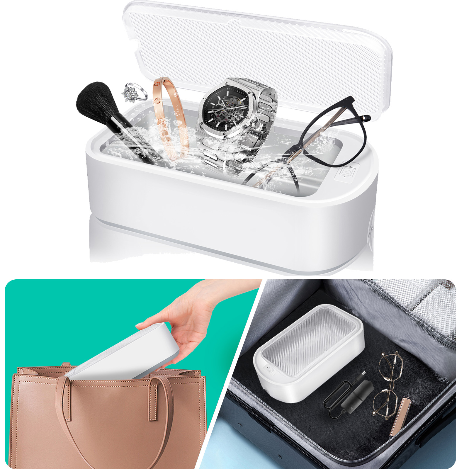 Ultrasonique Mini bijoux nettoyant or argent collier bague montre coin clean, 650ml pour nettoyer lunettes bijoux dentiers
