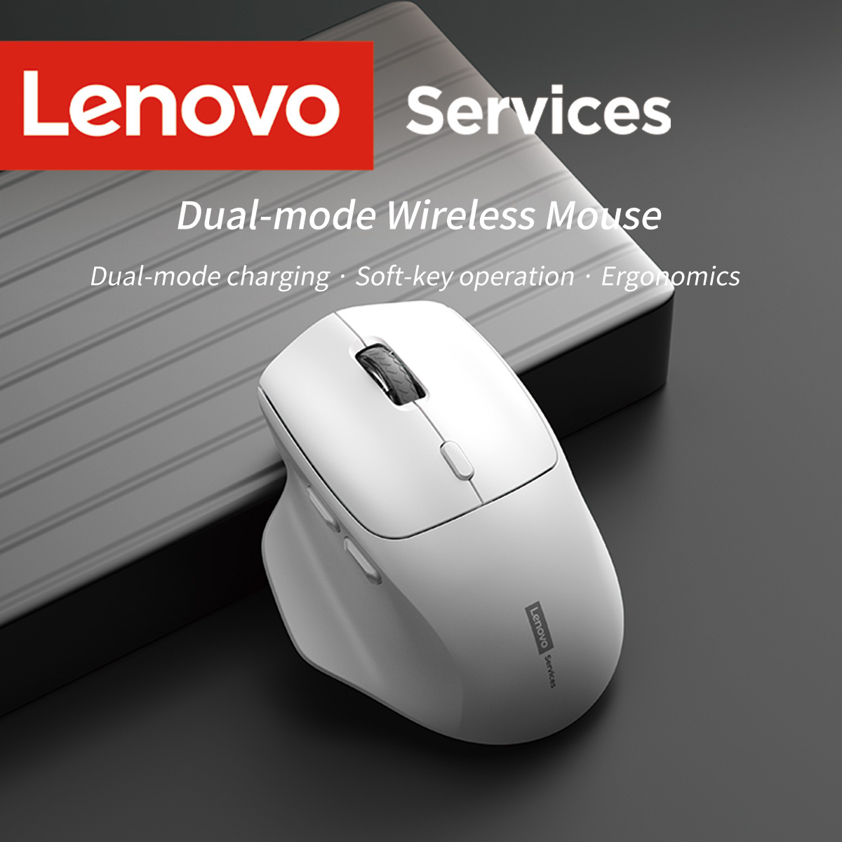 Ergonomiczna mysz bezprzewodowa Lenovo z możliwością ładowania, dwumodowa Bluetooth/2.4G, długa żywotność baterii, wygodny uchwyt, mysz do biura i gier.
