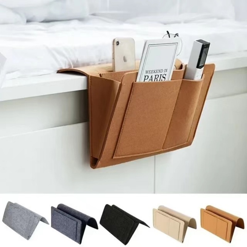 Bolsa de almacenamiento para cabecera de cama de fieltro, bolsa para cama, escritorio, sofá, TV, Control remoto, colgante, organizador de almacenamiento, soporte para cama, bolsillos