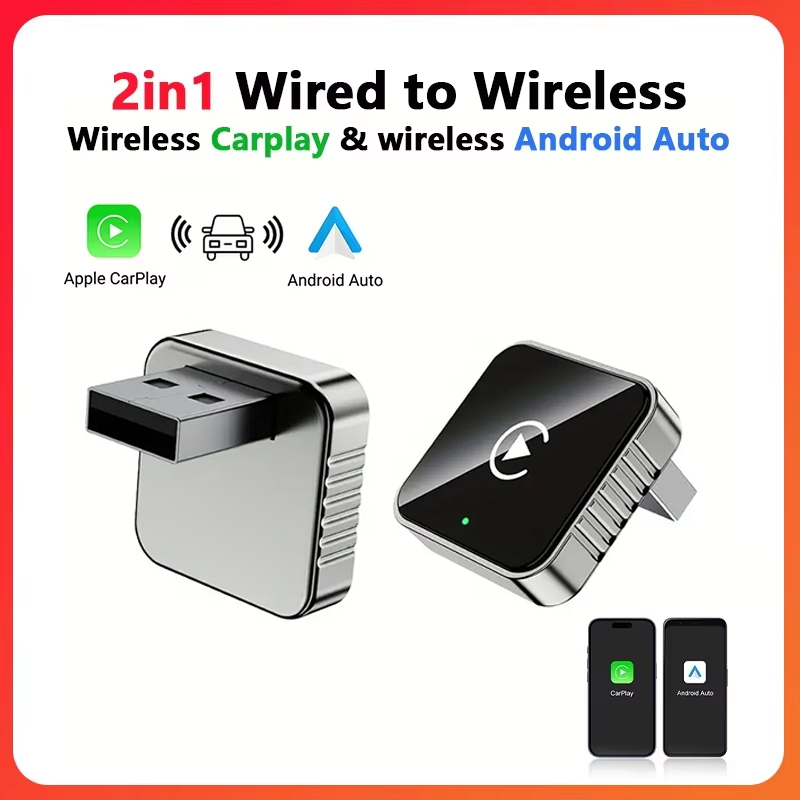 Nowy Super Mini CarPlay AI Box Przejściówka z Przewodowego na Bezprzewodowy CarPlay i Android Auto 2w1, WiFi5 5GHz dla 99% Oryginalnych Samochodów z Przewodowym CarPlay/Auto