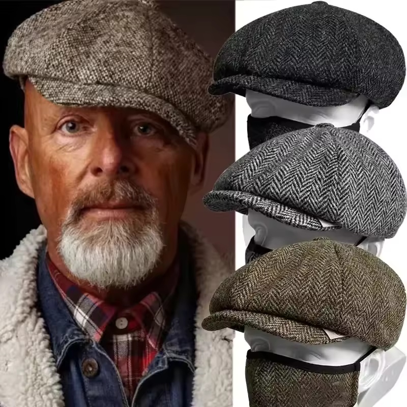 Klassieke hoed voor heren, vintage retro tweed petten, Peaky Blinders baret, platte pet, streetwear hoeden voor dames en heren