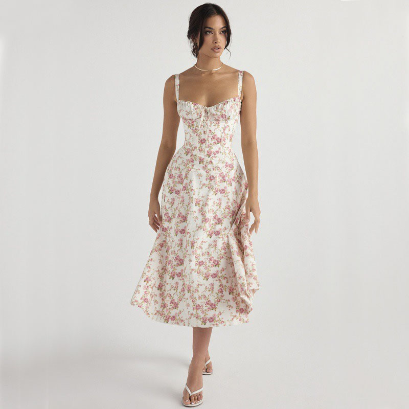 Luxe nieuwe temperamentvolle effenkleurige modieuze high-end halterjurk met bloemenprint voor dames
