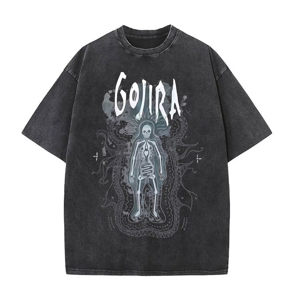 Korte Mouwen Ronde Hals Y2k T-shirt Mannen Nieuwe Top Tees Heren T-shirt Gewassen Vintage Metal Rock Band Gojira The Flesh Alive Grafische