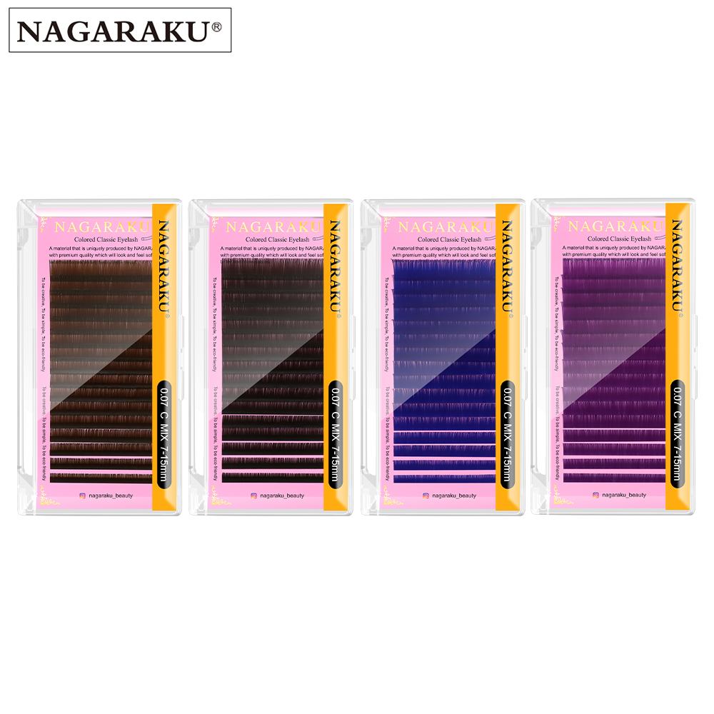 NAGARAKU Ciglia di colore Maquiagem Makeup Mix 7 ~ 15mm Marrone scuro Marrone chiaro Blu Viola Colori Faux Cils Ciglia finte Cilios