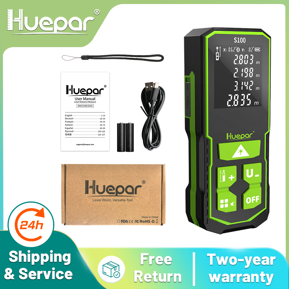 Huepar-Medidor de distancia láser de 60M(100M/120M), telémetro Digital LCD, Trena, herramientas de regla de cinta métrica