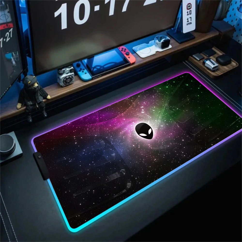 RGB Alienware Alas Mouse Warna-warni Gaming Besar Hitam Alas Mouse Pendaran Alas Keyboard Alas Meja untuk Notebook Laptop Gamer