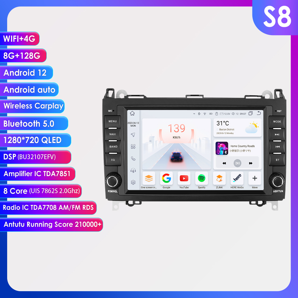 8 "Android Auto Radio samochodowe Srereo dla Mercedes-benz B200 W169 W245 W639 A200 A150 odtwarzacz multimedialny GPS Stereo 2DIN Carplay 4G