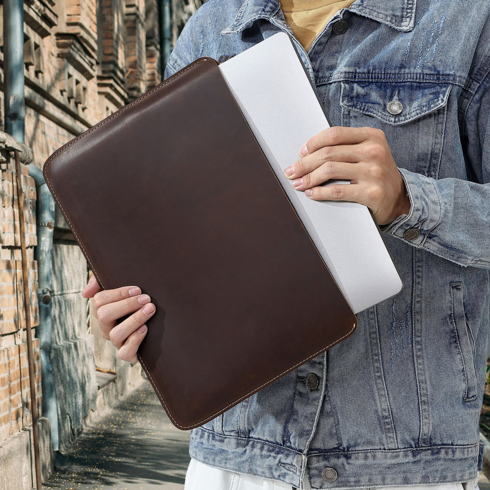 Schlanke Laptop-Hülle aus echtem Leder, ultradünne Notebook-Schutzhülle aus Leder für 14-Zoll-MacBook, iPAD Air/Pro