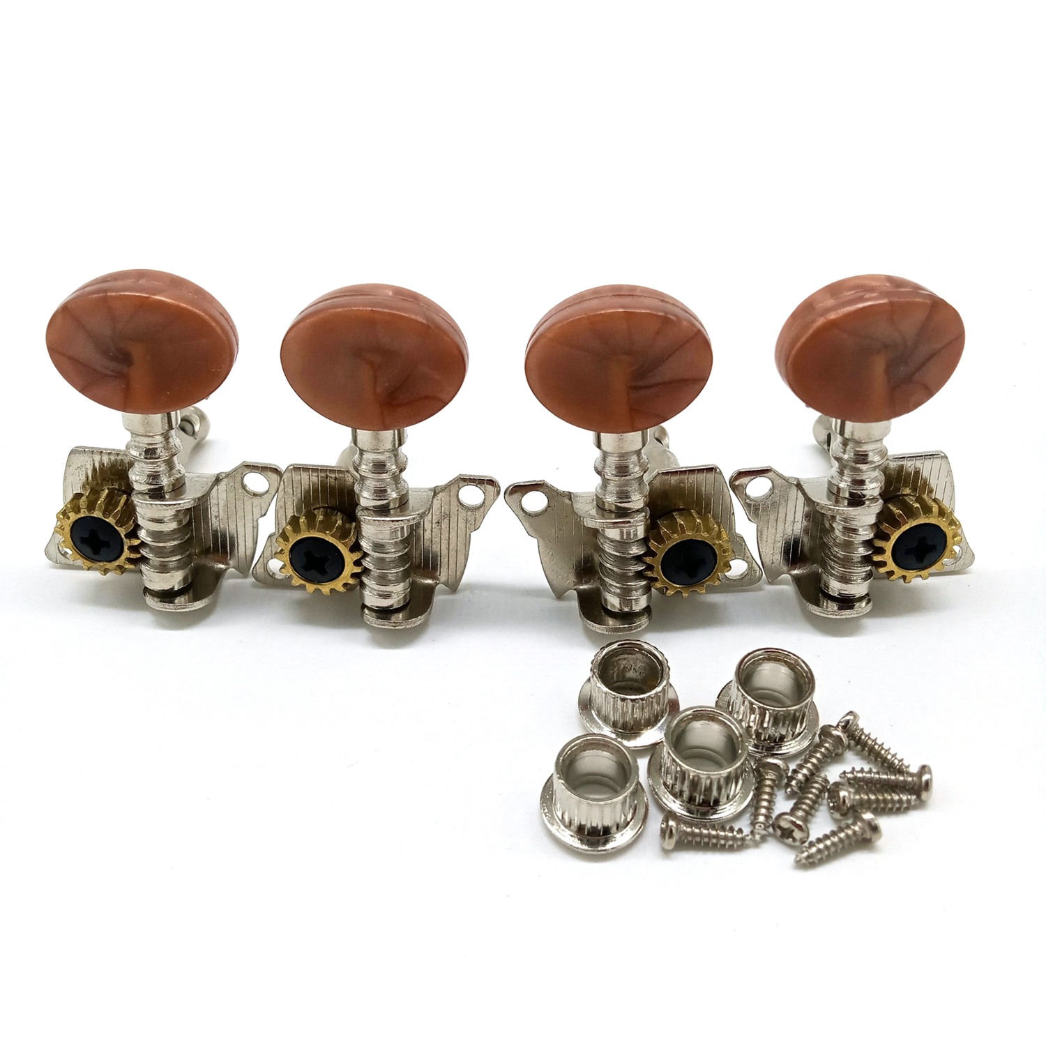 Tête de machine de réglage de cordes de verrouillage d'ukulele en métal, chevilles de tête marron, pièce de jeu pour ukulélé, 2R2L