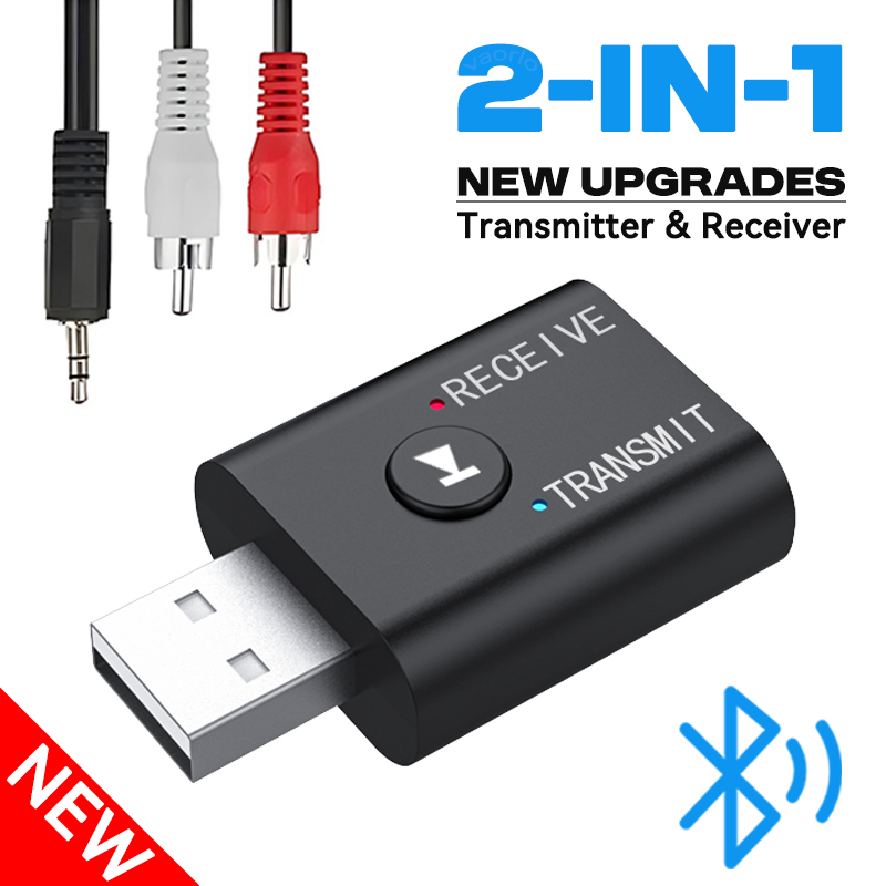 2-in-1 Bluetooth 5.0 Audio Receiver Sender 3,5 mm AUX USB Stereo Musik Wireless Adapter mit Mikrofon für Car Kit Lautsprecher TV PC