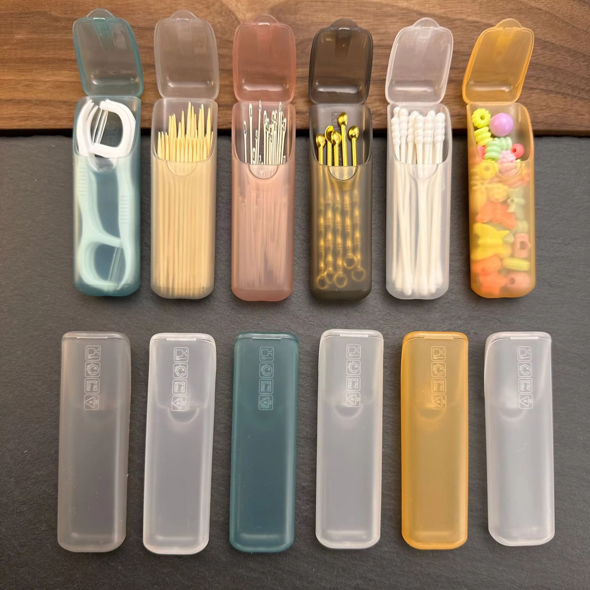 4 Cajas de Almacenamiento Portátiles Mini, Organizador de Piezas Pequeñas para Viaje, Compartimentos para Palillos de Dientes, Hilo Dental, Pastillas y Joyas