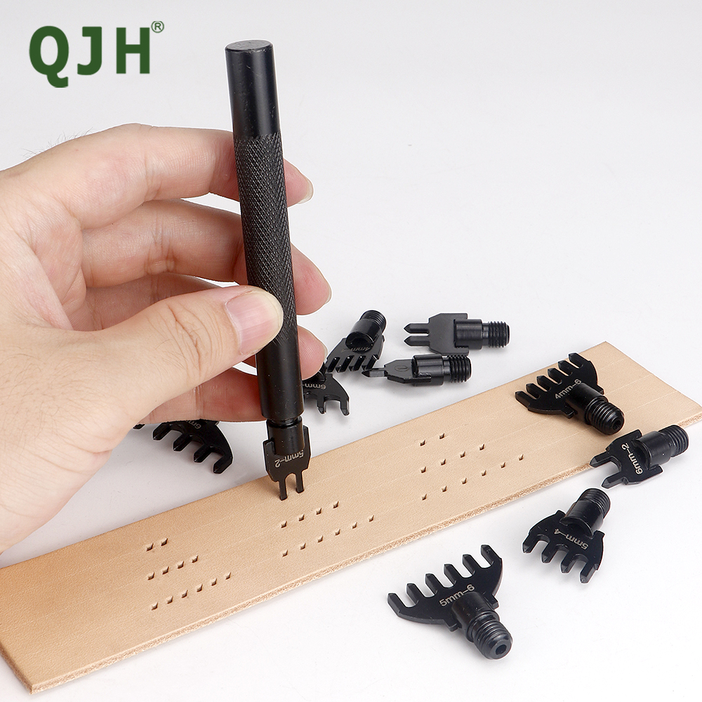 Juego de cinceles de costura de cuero reemplazables, punzón de costura de diamante, 4/5/6mm, acero negro, 1/2/4/6 puntas para artesanía de cuero Manual DIY