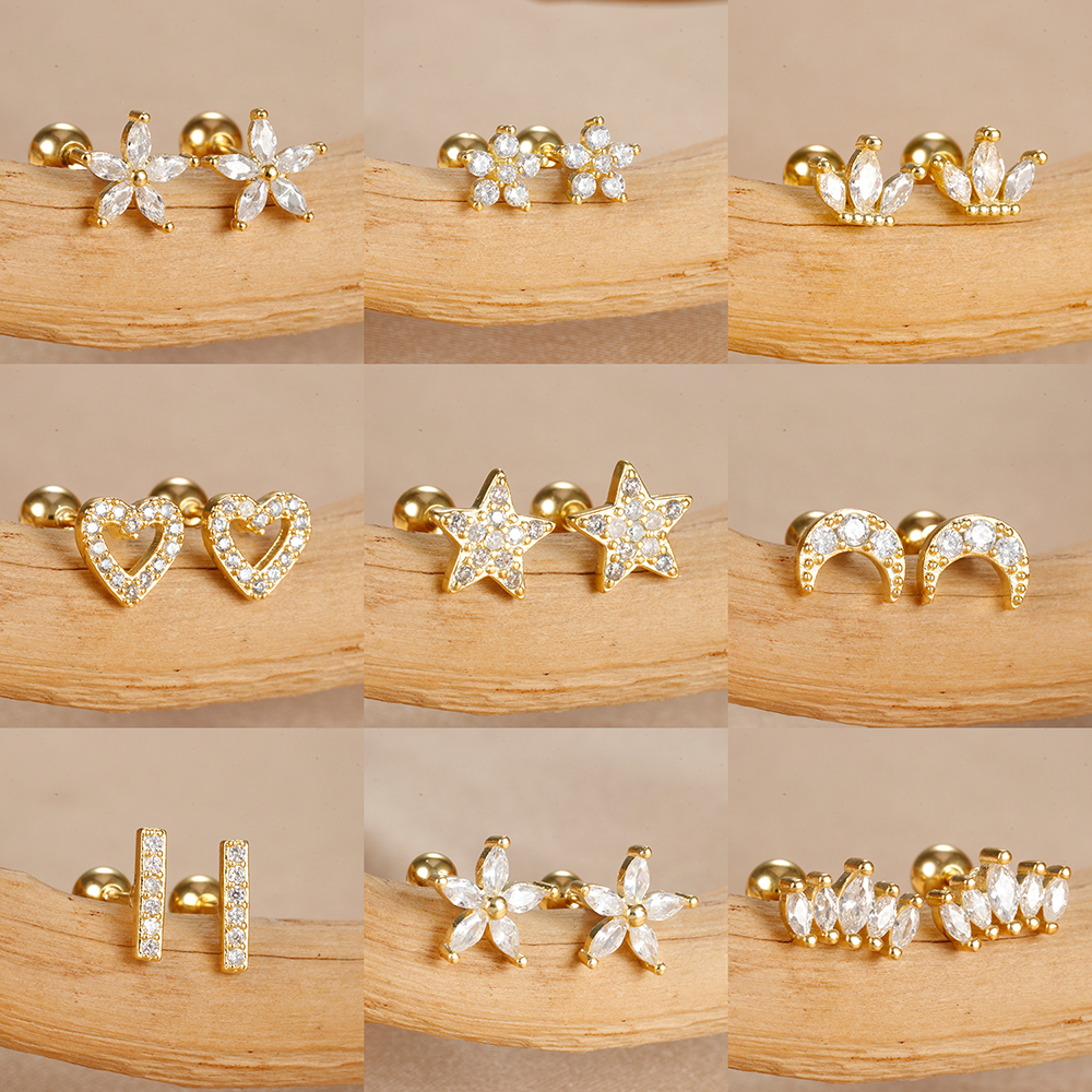 2 Stücke Helix Ohr Piercing Ohrstecker für Frauen Zirkon Herz Stern Mond Ohr Tragus Knorpel Piercing Zubehör Schmuck Geschenk