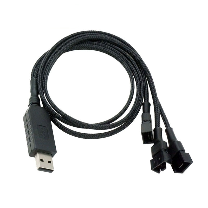 12V Step-Up USB naar dubbele pc-ventilatoren Voedingsadapterkabel, zwarte mouwen - Volledige ventilatorsnelheidsadapter voor 3-pins/4-pins koelventilatoren 0,5 m