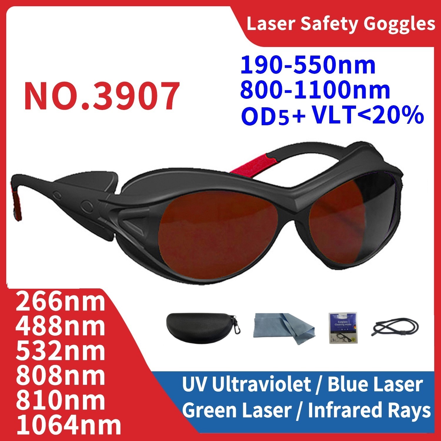 Gafas láser gafas protectoras seguridad Industrial IPI IR FPV ND YAG infrarrojos OD5 1064nm 532nm 755nm gafas de radiación de rayos X