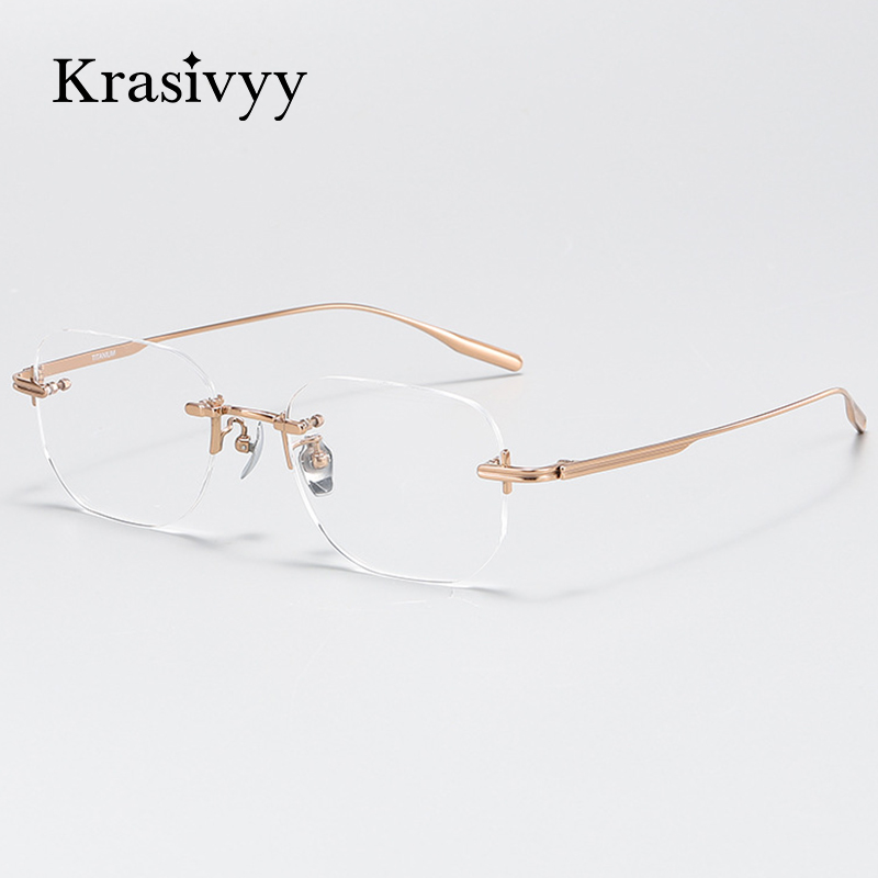 Krasivyy Titanium Rimless Glasses Frame Men Square Ultralight Luxury Prescription Eyeglasses Women Brand Quality Optical Eyewear