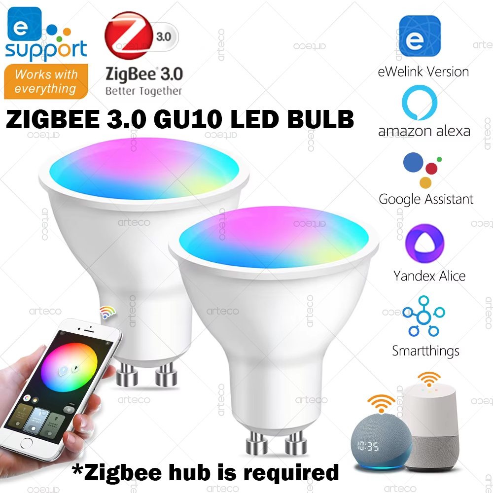 Ampoule LED intelligente Zigbee 3.0 GU10 RGB+CW+WW, projecteur à intensité variable, commande vocale via Alexa Google Home Yandex eWeLink Gateway
