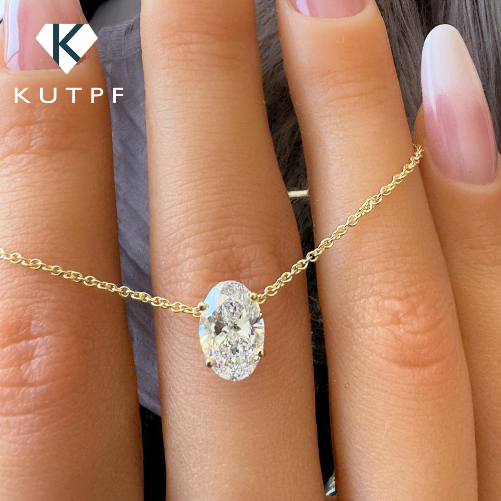 1/2/3 karaat Solitaire Ovaal Geslepen Moissanite Diamanten Hanger voor Vrouwen 18k Geel/Rose Vergulde S925 Zilveren Minimalistische Halsketting