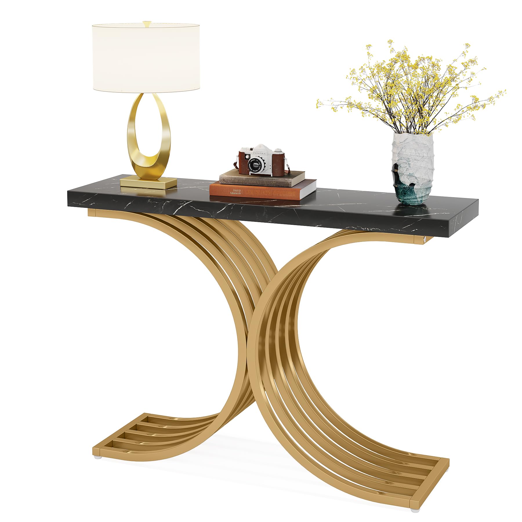 Tribesigns-Table Console Étroite, Table d'Appoint avec Cadre en Métal localité, 100x30x80 cm, Table de Couloir, Petite Table d'Exposition, Canapé