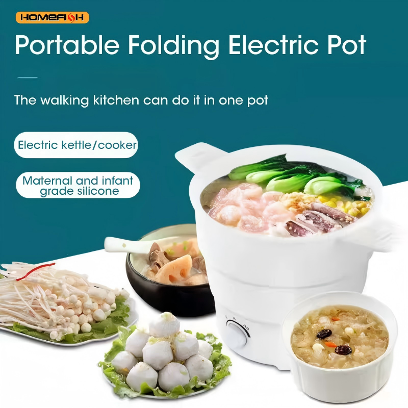 HOMEFISH Olla eléctrica plegable de silicona, caldera de agua caliente multiusos portátil para viajes, hervidor de 110/220V, Ideal para acampar