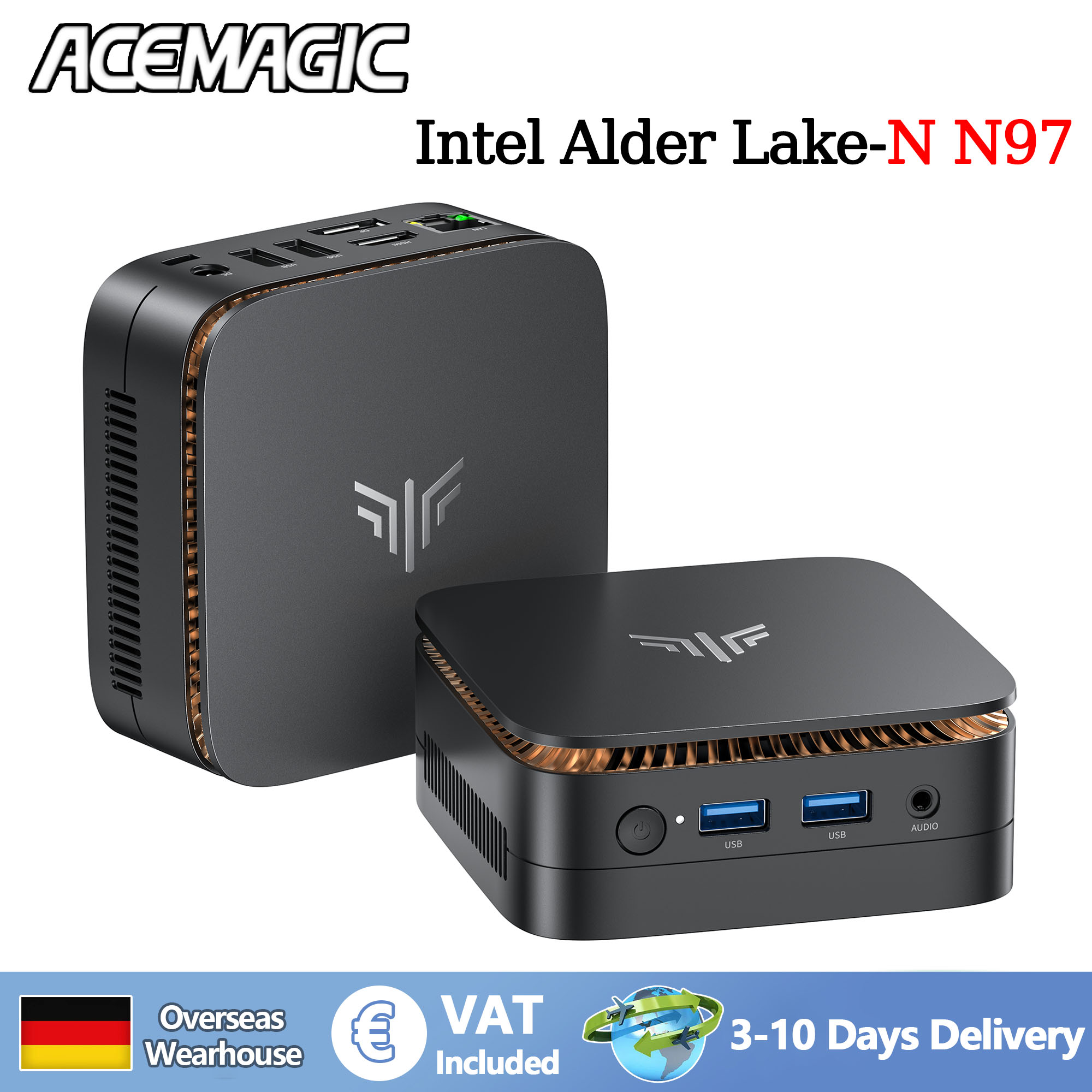 ACEMAGIC E1 Intel Alder Lake-N97 Mini PC 16 GB DDR4 512 GB SSD Mini Computador/2.4+5G WiFi/BT4.2 4K a 60 Hz UHD Desktop PC para Escritório